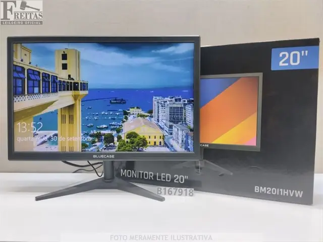 LOTE COM 01 MONITOR LED BLUCASE 20" BM20I1HVW PRETO ACOMPANHA BASE / FONTE / CABO 85686040657