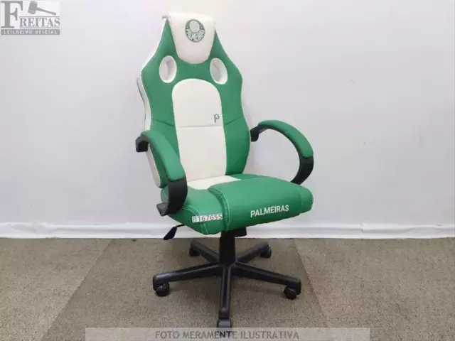 LOTE COM 01 CADEIRA GAMER TIME PALMEIRAS VERDE/BRANCA COURO SINTÉTICO GIRATÓRIA RECLINÁVEL AJUSTE…