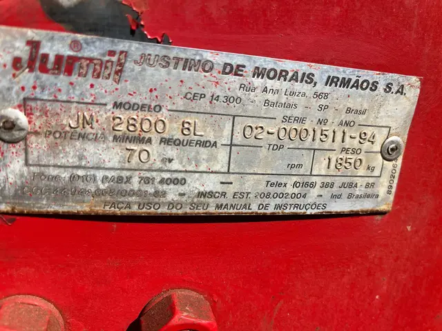 PLANTADEIRA – MARCA JUMIL – Modelo JM 2800 8L– Ano Fabricação e Modelo 1994 – Cor Vermelho