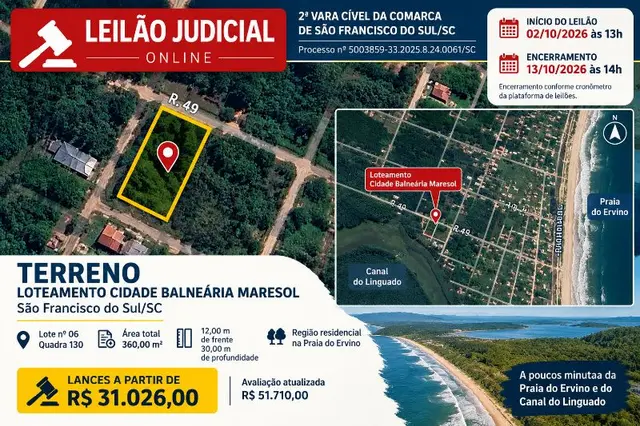 TERRENO NA PRAIA DO ERVINO