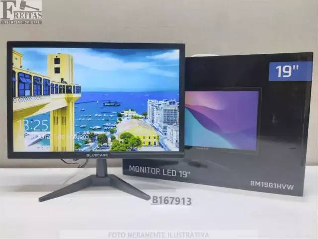 LOTE COM 01 MONITOR LED BLUCASE 19" BM19G1HVW PRETO ACOMPANHA BASE / FONTE / CABO 84884602162