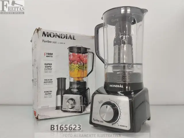 LOTE COM 01 LIQUIDIFICADOR MONDIAL TURBO PREMIUM INOX 1000W 3L L-1000BI 220V 50/60HZ 516231051610