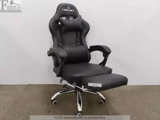 LOTE COM 01 CADEIRA GAMER HEALER BLACK GIRATÓRIA RECLINÁVEL COURO SINTÉTICO APOIO DE BRAÇOS RODAS…