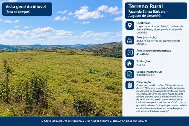 ÁREA DE 38,82,75 HA | LUGAR DENOMINADO “ESTIVA” | DA FAZENDA SANTA BÁRBARA | AUGUSTO DE LIMA/MG