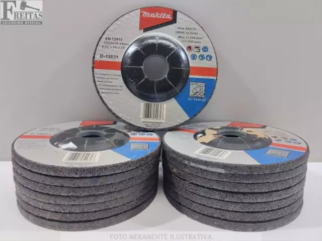 LOTE COM 15 DISCOS DE DESBASTE MAKITA 4 1/2" X 1/4" X 7/8" D-19831