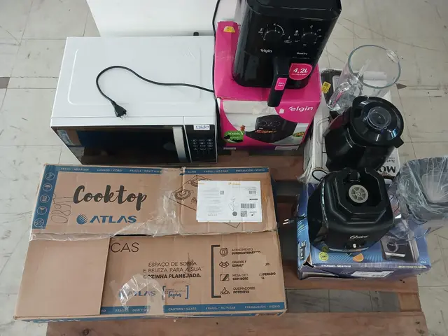MICRO-ONDAS PHILCO 33L + COOKTOP ATLAS 5 BOCAS + AIR FRYER ELGIN + 2 LIQUIDIFICADORES