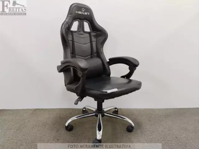 LOTE COM 01 CADEIRA GAMER HEALER BLACK GIRATÓRIA RECLINÁVEL COURO SINTÉTICO RODAS EM NYLON
