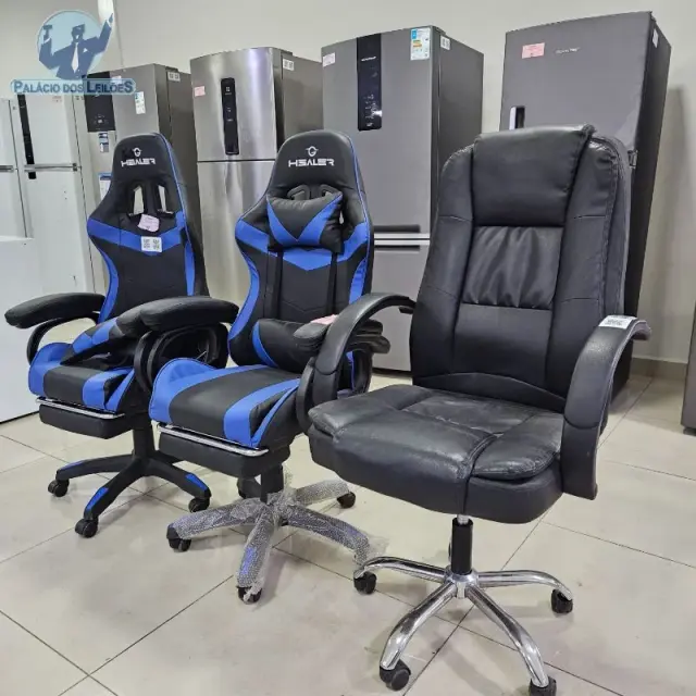 1 CADEIRA GAMER AZUL E PRETO HEALER LEVEL RECLINÁVEL GIRATÓRIA COM APOIO DE PÉS