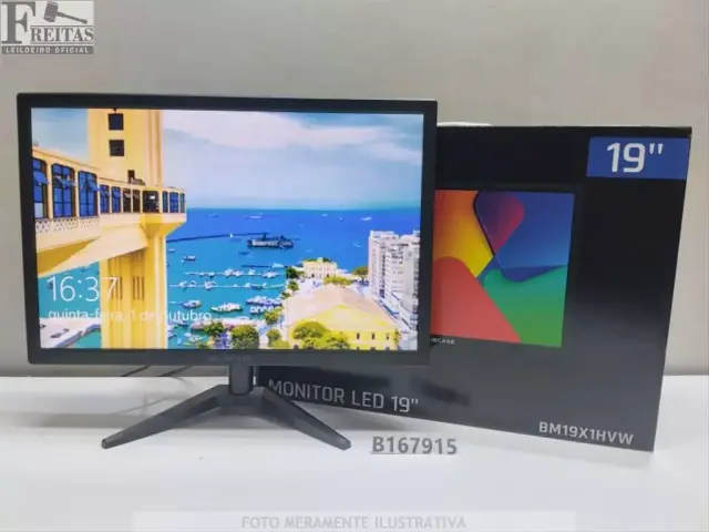 LOTE COM 01 MONITOR LED BLUCASE 19" BM19G1HVW PRETO ACOMPANHA BASE / FONTE / CABO 78773751377