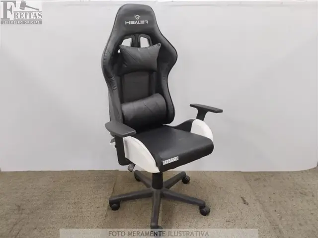 LOTE COM 01 CADEIRA GAMER HEALER BLACK / WHITE GIRATÓRIA RECLINÁVEL APOIO DE BRAÇO AJUSTE DE ALTURA…