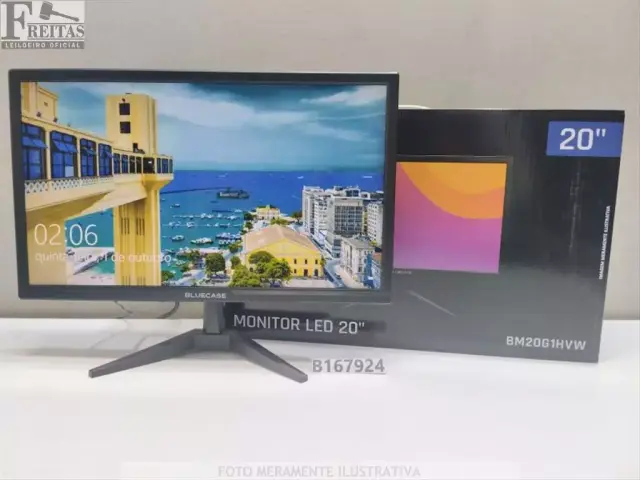 LOTE COM 01 MONITOR LED BLUCASE 20" BM20G1HVW PRETO ACOMPANHA BASE / FONTE / CABO 84685470938