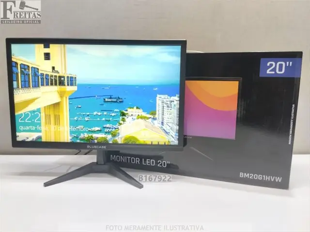 LOTE COM 01 MONITOR LED BLUCASE 20" BM20G1HVW PRETO ACOMPANHA BASE / FONTE / CABO 84685471195