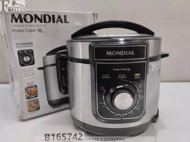 LOTE COM 01 PANELA DE PRESSÃO ELÉTRICA MONDIAL PRATIC COOK 5L 10 FUNÇÕES PE-48-5L-I 900W 220V 60HZ…