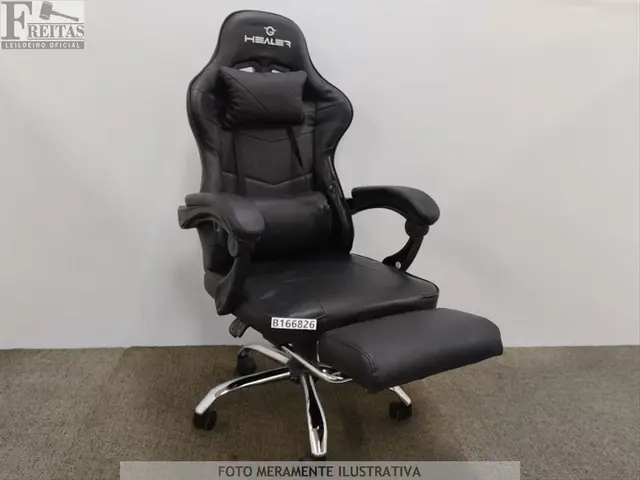 LOTE COM 01 CADEIRA GAMER HEALER BLACK GIRATÓRIA RECLINÁVEL COURO SINTÉTICO APOIO DE BRAÇOS RODAS…